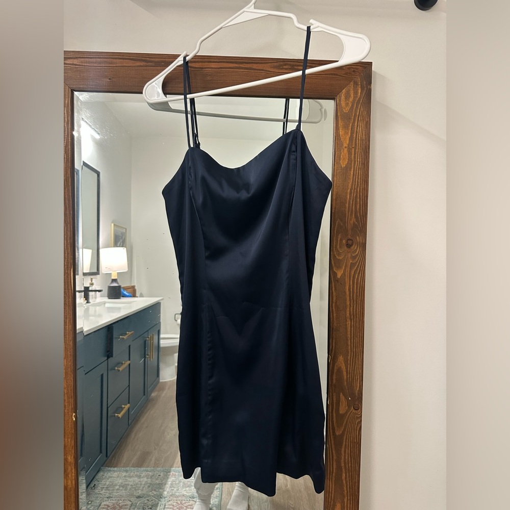 Aritzia Navy Satin Mini Dress